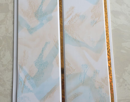 20 cm de largeur panneau de plafond en PVC à rainure moyenne Panneaux imperméables pour salles de bains / Panneaux de plafond imperméables pour salles de bains avec lignes dorées